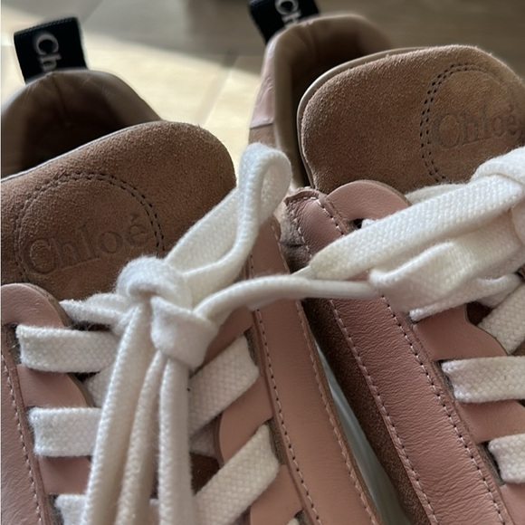 Chloe Pink and White Scalloped Sneakers - Picture 4 of 6
